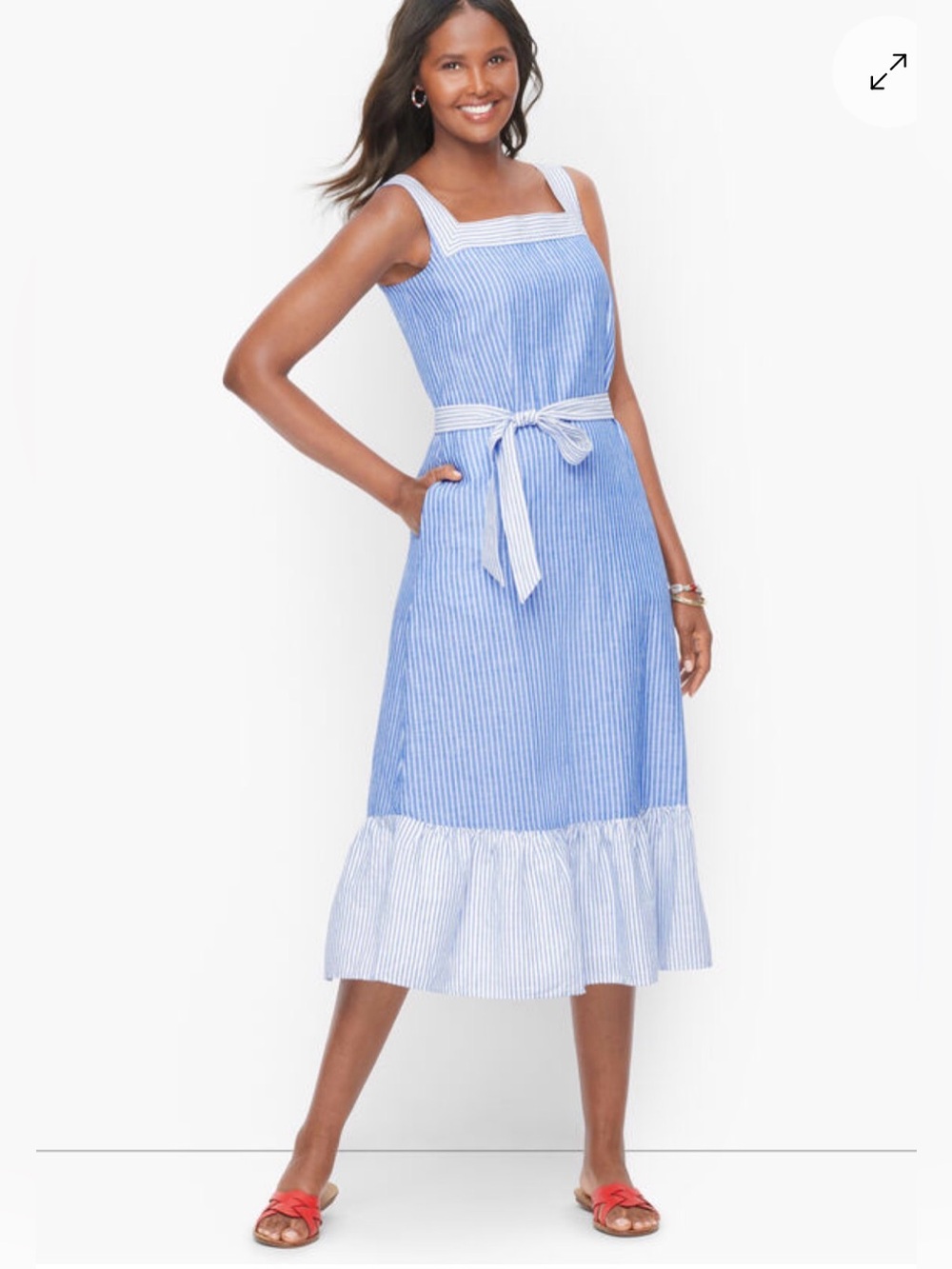 NWT Talbots Striped Tie Waist Linen Midi Dress Women’s Size 2 Petite